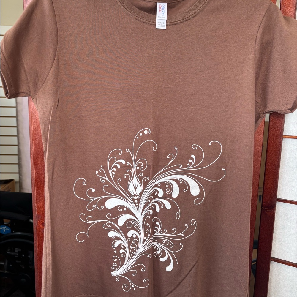 Brown T-Shirt with White Swirl Design